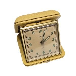 Vtg Florn Travel Alarm Clock Yellow Folding Case Germany Glow-in-the-Dark